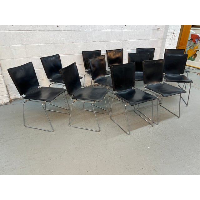 'Pelle' Leather and Metal Armless Dining Chair Attributed to Toyoda Hiroyuki for Icf For Sale - Image 14 of 14