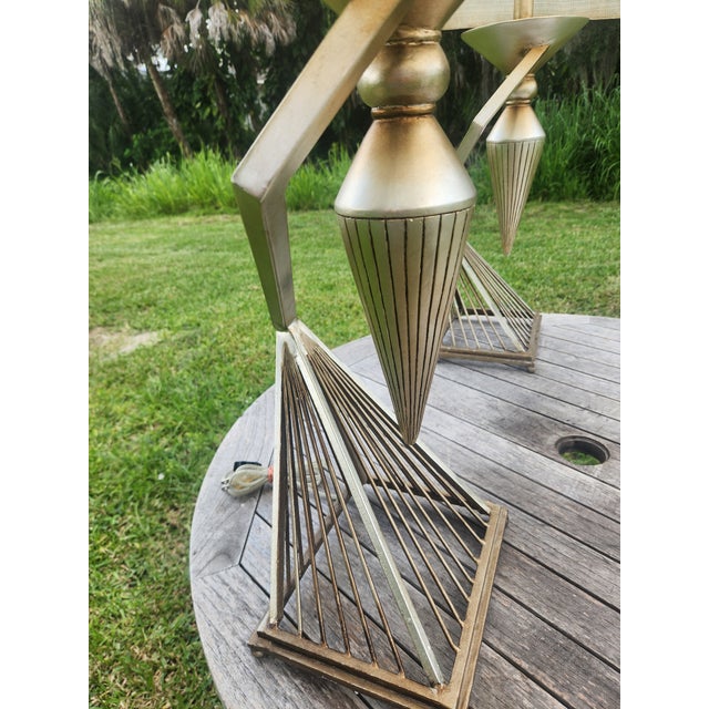 1950s Mid-Century Modern Atomic Brutalist Majestic Lamp Set ~ Original Fiberglass Shades For Sale - Image 9 of 18