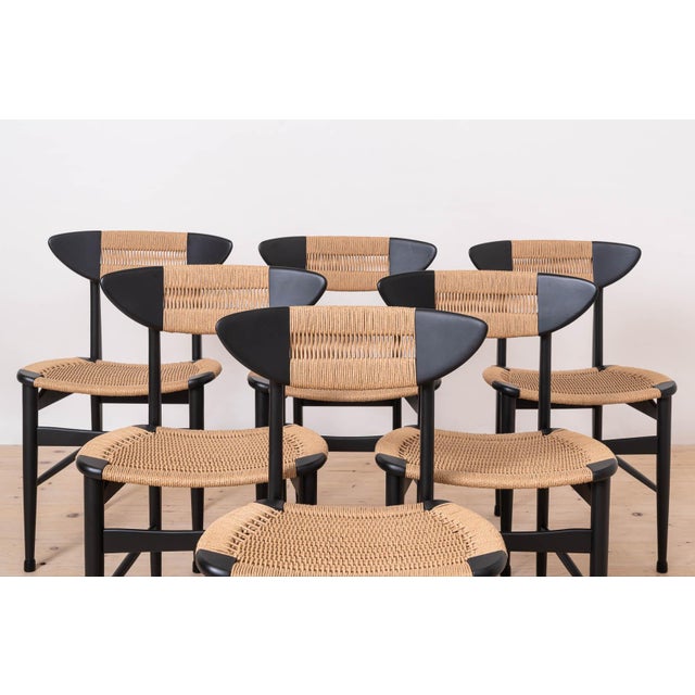 Scandinavian Modern Dining Chairs with Rope Seating and Backrest, 1960s, Set of 6 For Sale - Image 4 of 16