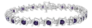 .925 Sterling Silver, Lab Created Gemstone and 1/6 Cttw Round Diamond Tennis Bracelet - Created Purple Amethyst, February Birthstone