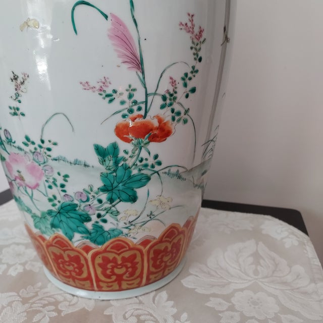 Vintage Large Chinoiserie Vase Hand Painted Rooster Hen Floral Gilded 16" Tall Signed For Sale - Image 16 of 18