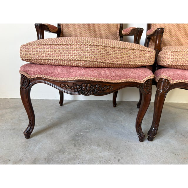 Wood Vintage French Provincial Louis XV Style Carved Walnut Armchairs – A Pair For Sale - Image 7 of 11
