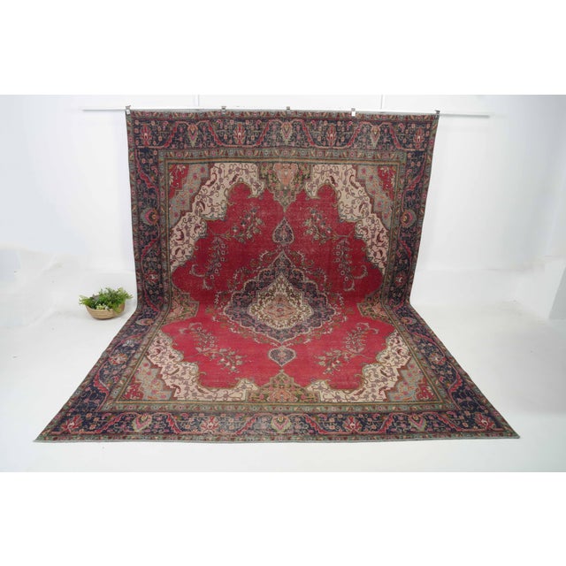 Textile 1970s Vintage Persian Handmade Wool 9x13 Red Area Rug For Sale - Image 7 of 11