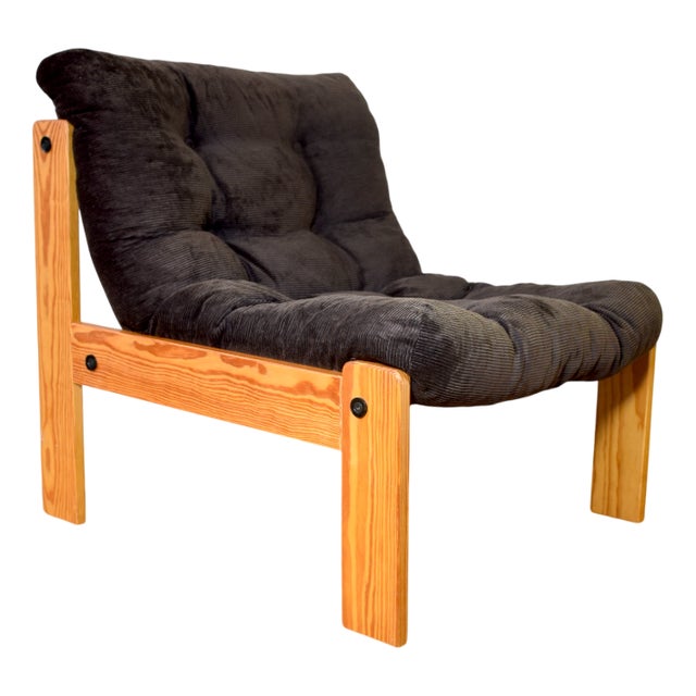 Vintage Brutalist Corduroy Lounge Chair, 1970s For Sale