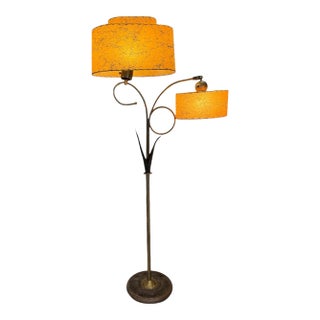 Majestic Lamp Company 50’s Floor Lamp With 2 Fiberglass Shades Re Wired Original Shades For Sale