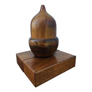 Mid Century Hand Carved Walnut Acorn Bookends - a Pair For Sale