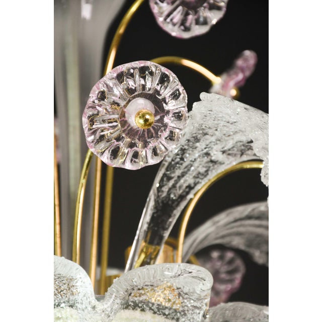 Charming Vintage Venetian Chandelier, Pink Flower Murano Glass, 1970s For Sale - Image 11 of 15