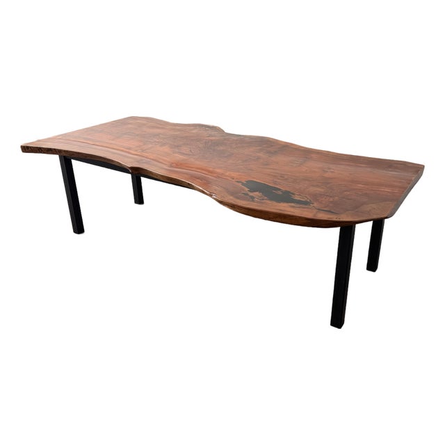 Live Edge Wood + Metal Dining Table For Sale
