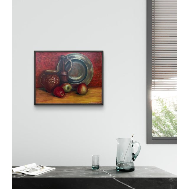 Contemporary Kateryna Perederiy Still Life Apple Original Painting Acrylic on Canvas For Sale - Image 3 of 9