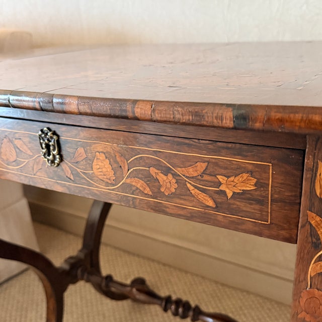 Wood Inlaid Drop-Leaf Table For Sale - Image 7 of 13