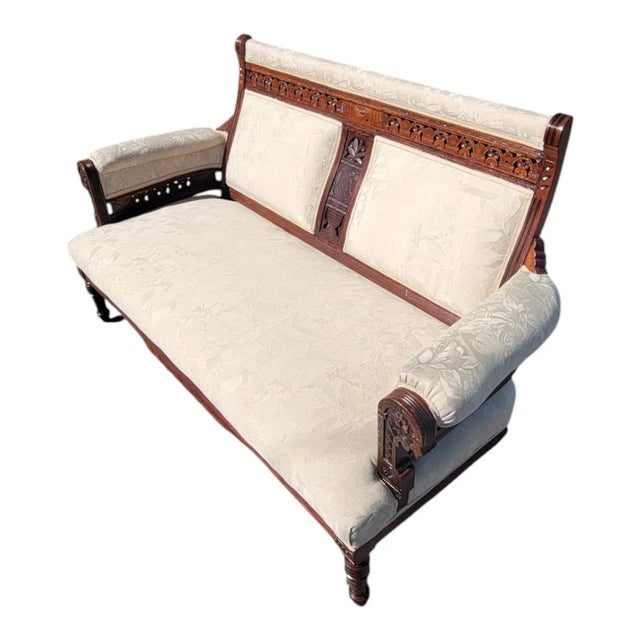 Wood Solid 19th Century American Eastlake Loveseat Made of Walnut Wood, Refurbished. For Sale - Image 7 of 18