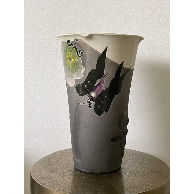 1980s Jamie Davis Studio Art Pottery 1980s Postmodern Raku Ceramic Vase For Sale - Image 10 of 10