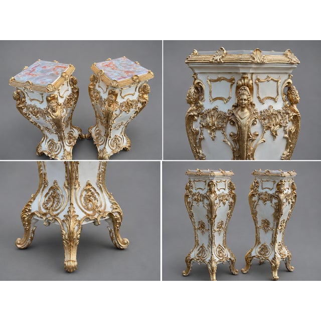 Late 20c Italian Baroque Cream Gold Pedestals - Pair For Sale - Image 16 of 18