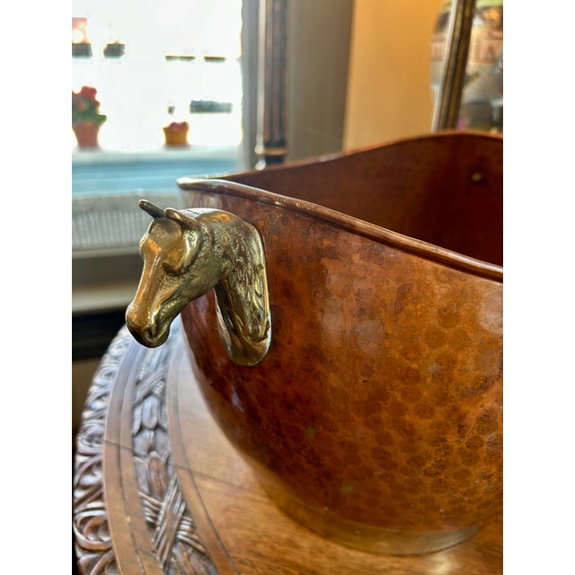 Metal Hammered Copper Bucket With Horse Handles For Sale - Image 7 of 11