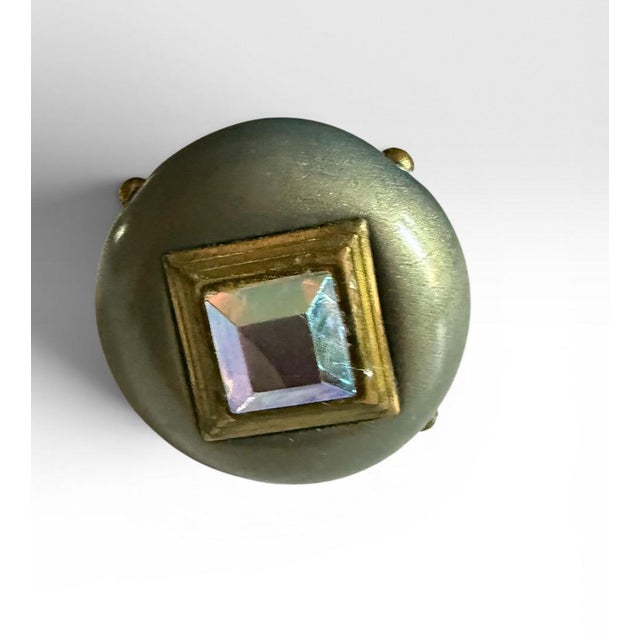 Set Of Eight Hollywood Regency Metallic Wood Knobs With Iridescent Aurora Borealis Gems This striking set of eight vintage...