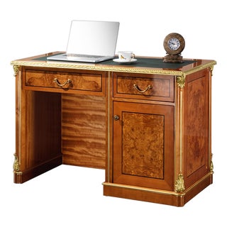 Elegant European-Style Solid Beech Wood Writing Desk With Gold Gilt Accents For Sale