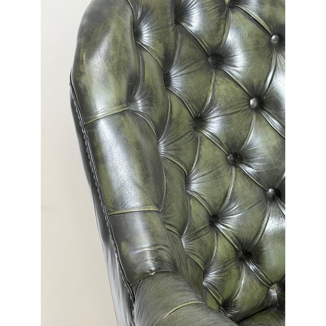 Green Chesterfield Director's Desk Chair in Green Leather For Sale - Image 8 of 10