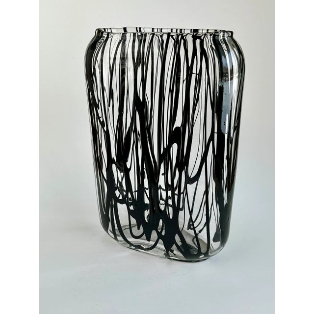 Mid 20th Century Handblown Murano Glass Vase With Black Expressionistic Detailing For Sale - Image 5 of 11