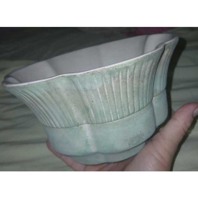 Mid-Century Modern Vintage Turquoise Ruffled Matte Glaze Ceramic Planter For Sale - Image 3 of 8