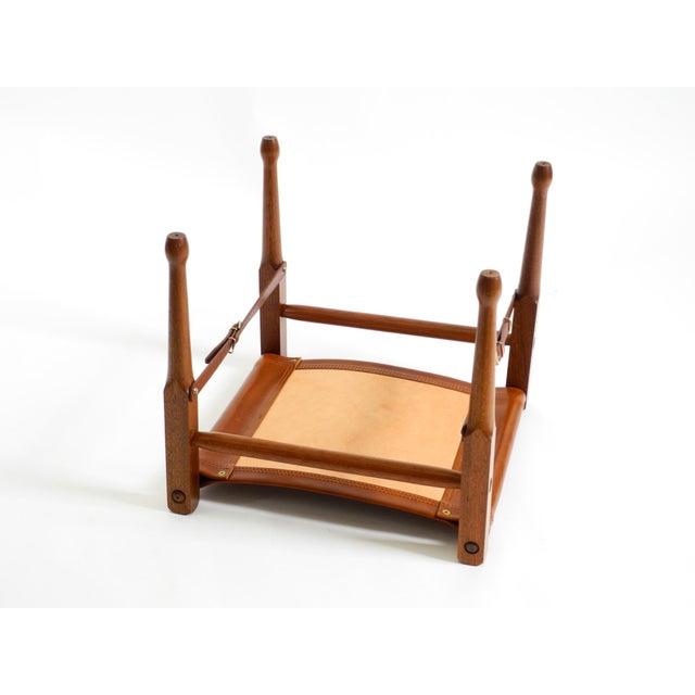 Vintage Safari Stool with Teak Frame and Saddle Leather, 1990s For Sale - Image 16 of 18