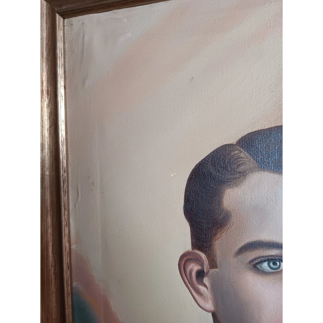 1940s Portrait of an Italian Ww2 Soldier Oil Painting Framed and Signed For Sale - Image 11 of 12