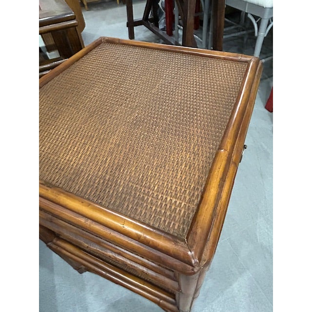 Brown Late 20th Century British Colonial Style Cane Rattan Side Table Nightstand For Sale - Image 8 of 10