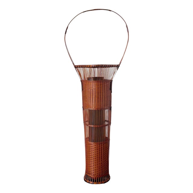 Japanese Woven Bamboo Ikebana Basket by Jin Morigami For Sale