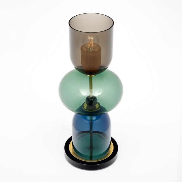 Metal Murano Glass Ettore Sottsass Style Urn Lamps For Sale - Image 7 of 9