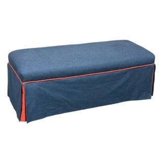 Custom Blue + Fire Orange Trim Skirted Bench For Sale