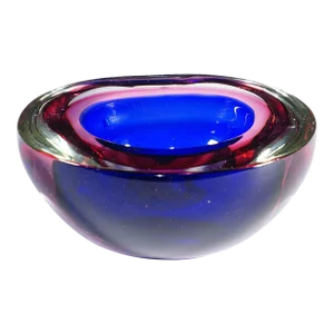 Archimede Seguso Geode Bowl in Pink and Blue, Murano Italy Ca. 1960s