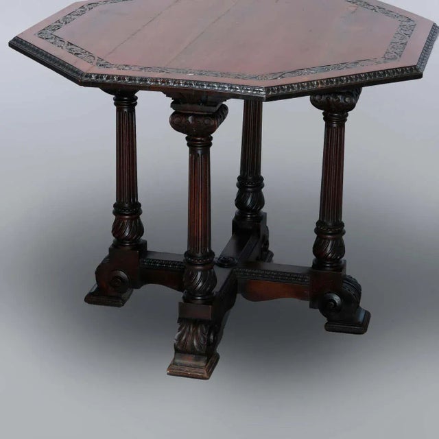 1930s Vintage Berkey & Gay School Carved Walnut Grape and Vine Center Table For Sale - Image 5 of 9