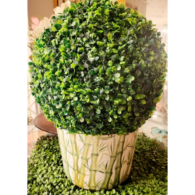 Traditional Vintage Italian Large Painted Green Bamboo Decorative Flower Planter Pot For Sale - Image 3 of 8