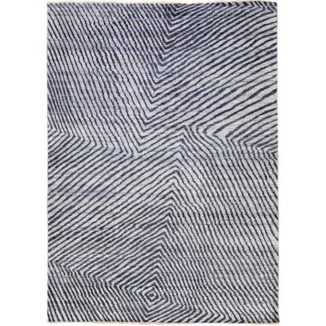 Gray Modern Vivien Handmade Seamless Abstract Pattern Wool Rug For Sale - Image 10 of 10
