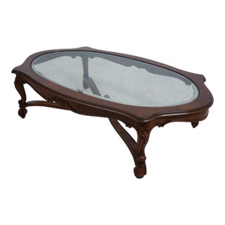 Karges French Walnut Glass Top Coffee Table For Sale