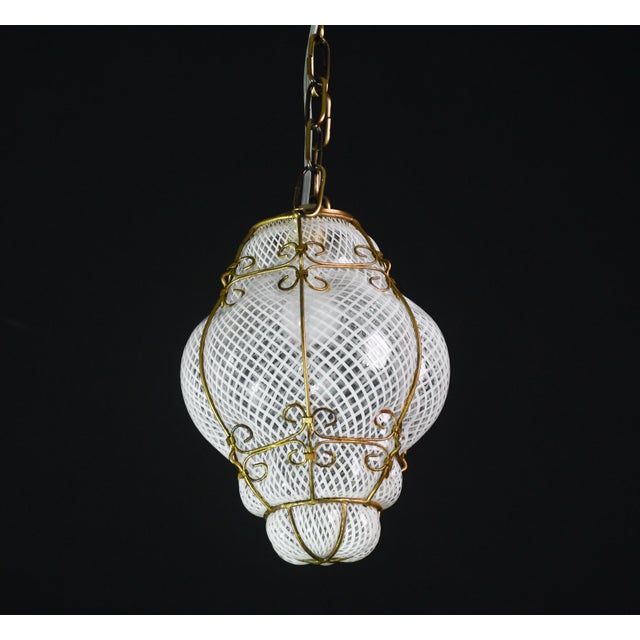 1950s Set of 2 Amazing Venetian Lantern in Murano Reticello Glass, 1950s For Sale - Image 5 of 13