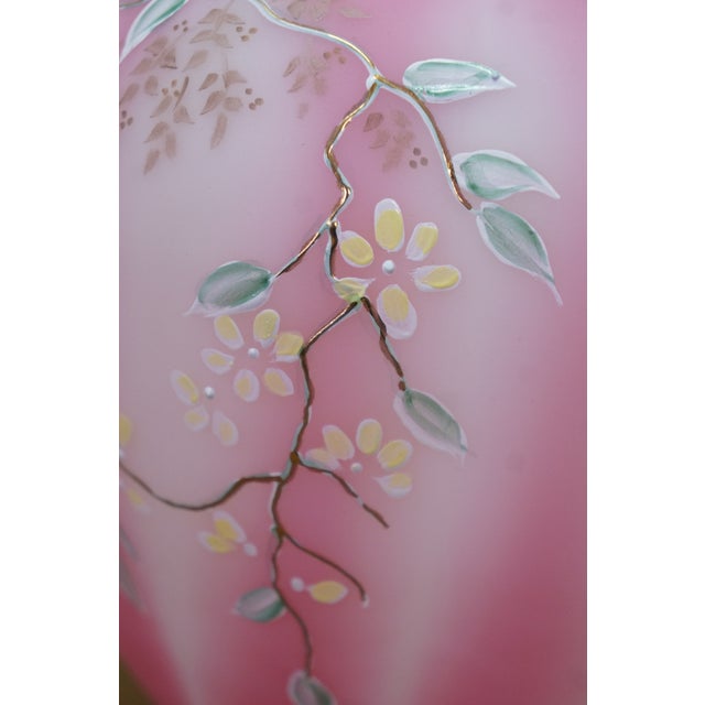 1990s 1992 Fenton Rosalene Pink Twining Floral Satin Glass Melon Vase Urn 7" For Sale - Image 5 of 13