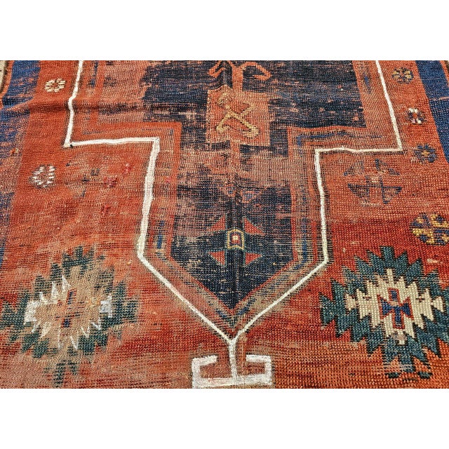 Antique Fachralo Kazak Prayer Rug, Handwoven Wool, Persimmon & Green, 4' x 6' For Sale - Image 15 of 18