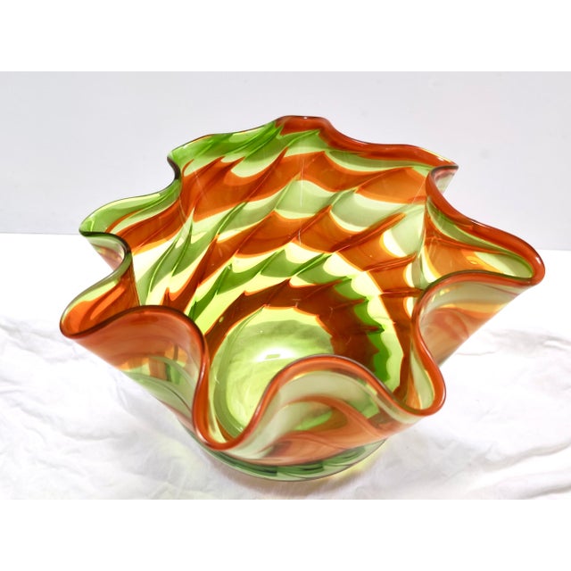 1980s Vintage Italian Green and Orange Murano Glass Vase from Fratelli Toso, 1980s For Sale - Image 5 of 13