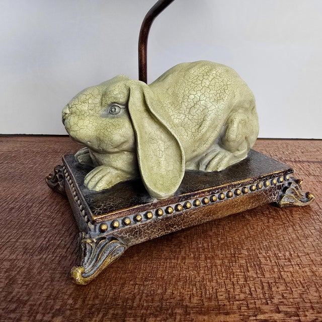 Vintage Figural Bunny Rabbit Table Lamp With Crackle Glaze For Sale In West Palm - Image 6 of 11
