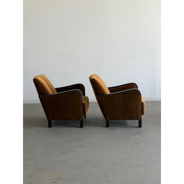 1940s 1940s Art Deco Twin Channel Club Chairs in Rust Velvet For Sale - Image 5 of 12