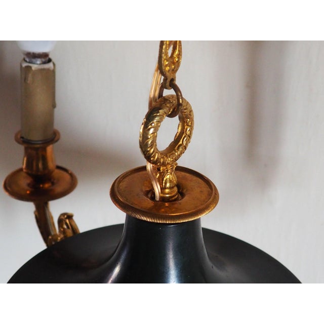 Vintage French Empire 3-Arm Brass Dark Green Tole Chandelier, 1960s For Sale - Image 12 of 16