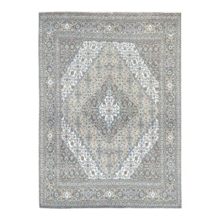 Vintage Persian Tabriz Distressed Gray Hand Knotted Thin Wool Rug For Sale