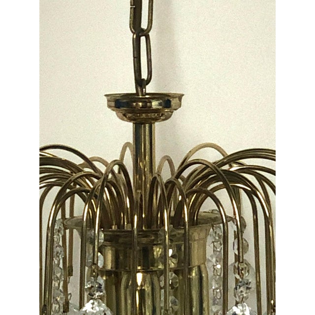 Gold-Plated Metal Lead Crystal Ball Three-Light Chandelier, 1970s For Sale - Image 6 of 11