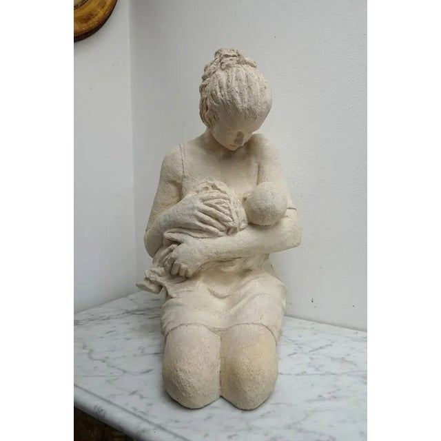 Large Vintage Art Ceramic Sculpture of Woman Feeding Baby, 1980s For Sale - Image 6 of 16