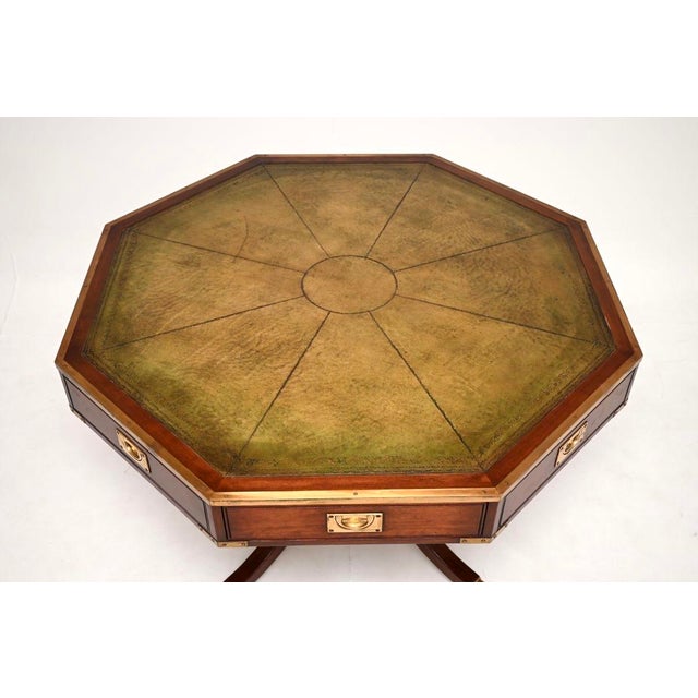 Large Antique Military Campaign Drum Table with Leather Top, 1950 For Sale - Image 6 of 11