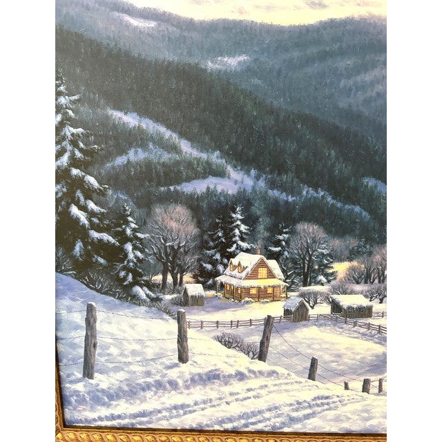 American Large Framed Limited Edition Print on Canvas "Mountain Homestead" by Artist R. Van Beek For Sale - Image 3 of 11