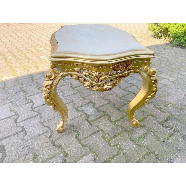 Gold 1980s Artisan Louis XVI Gold Beech Marble Coffee Table For Sale - Image 8 of 11