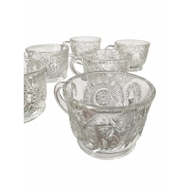 Mid 20th Century Vintage Pressed Glass Punch Bowl Set With 12 Matching Cups For Sale - Image 5 of 10