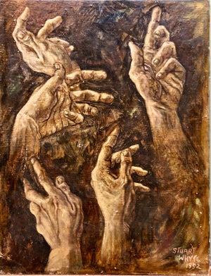 1950s Academic Realistic Study of Hands Oil Painting Signed Stuart Whyte, 1952