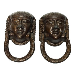 Pair of Neoclassical 19th Century Egyptian Sphinx Mask Exterior Front Door Knockers For Sale